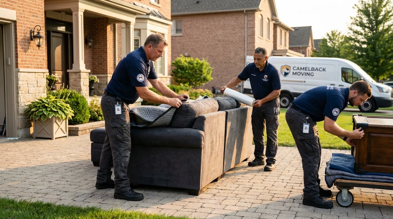 Large estate moving crew wrapping furniture in Rolla, ND