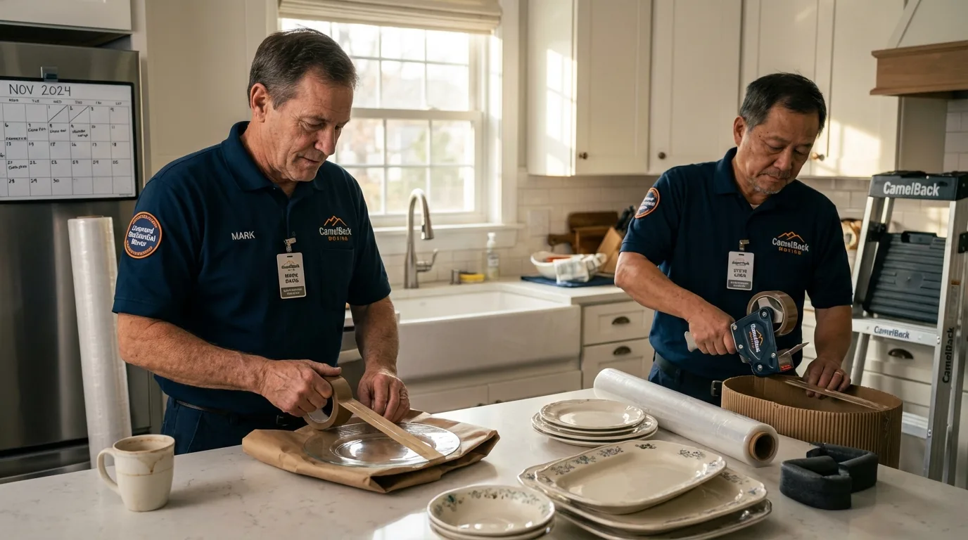 Professional crew packing kitchen dishware in Rolla, ND